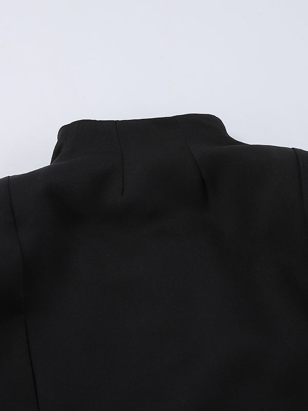 Military Blazer Skirt Set For Women Chic Two Piece Outfit - Black Vintage Stand Collar Slim Fit - Spring Party Wear 2026