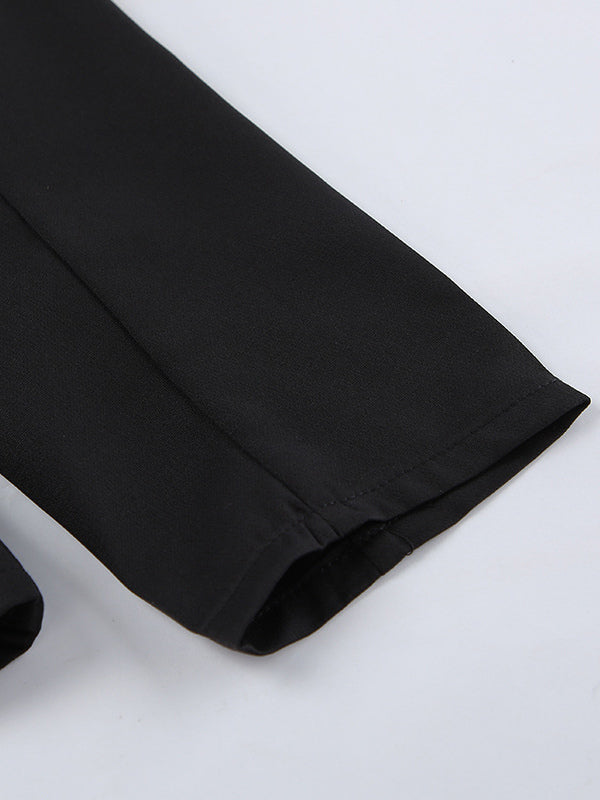 Military Blazer Skirt Set For Women Chic Two Piece Outfit - Black Vintage Stand Collar Slim Fit - Spring Party Wear 2026
