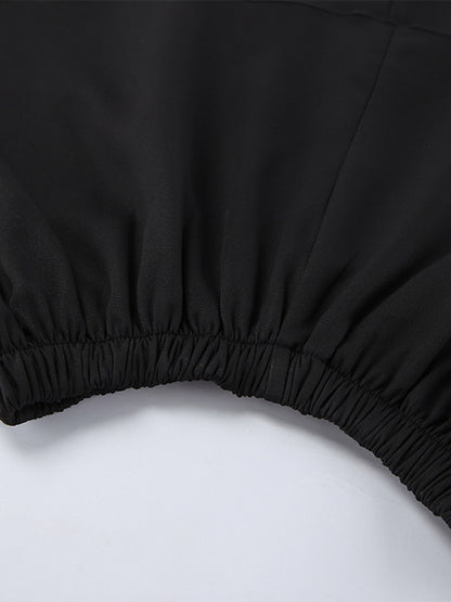 Military Blazer Skirt Set For Women Chic Two Piece Outfit - Black Vintage Stand Collar Slim Fit - Spring Party Wear 2026