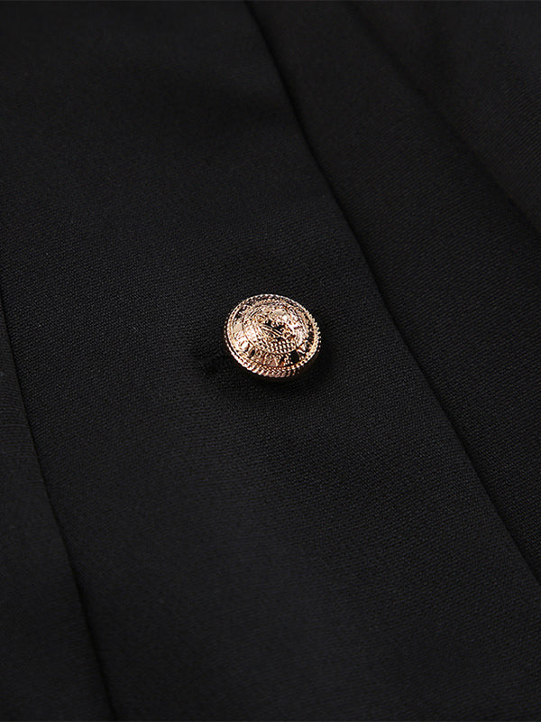 Military Blazer Skirt Set For Women Chic Two Piece Outfit - Black Vintage Stand Collar Slim Fit - Spring Party Wear 2026