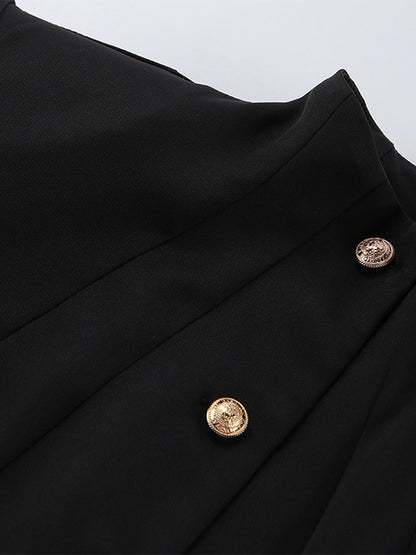 Military Blazer Skirt Set For Women Chic Two Piece Outfit - Black Vintage Stand Collar Slim Fit - Spring Party Wear 2026