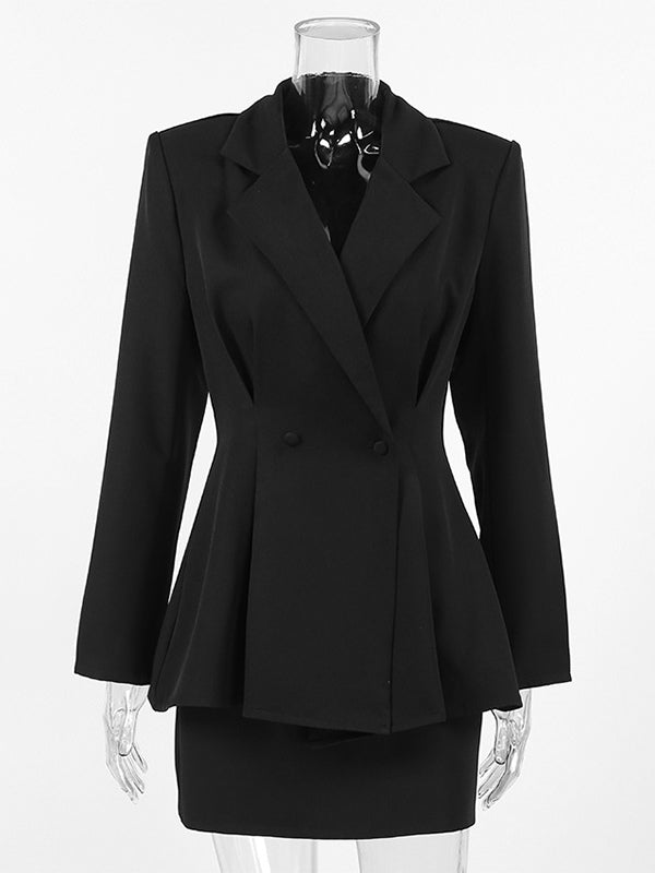Hourglass Blazer Set For Women - Black Old Money Peplum Suit With Mini Skirt - 2026 Spring Work Event Outfit