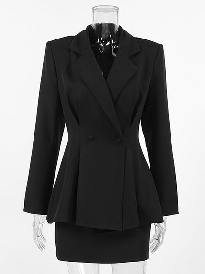 Hourglass Blazer Set For Women - Black Old Money Peplum Suit With Mini Skirt - 2026 Spring Work Event Outfit