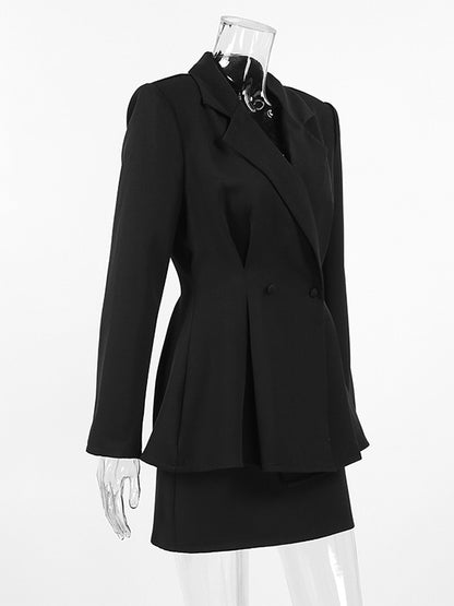 Hourglass Blazer Set For Women - Black Old Money Peplum Suit With Mini Skirt - 2026 Spring Work Event Outfit