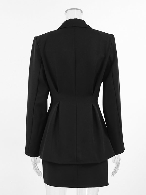 Hourglass Blazer Set For Women - Black Old Money Peplum Suit With Mini Skirt - 2026 Spring Work Event Outfit