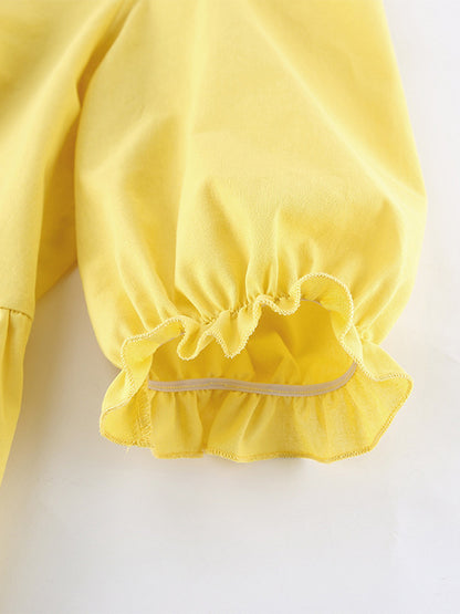 Peplum Top Maxi Skirt Set Women Elegant Two Piece Outfit - Yellow French Tie Front Puff Sleeve - Summer Beach Vacation 2026