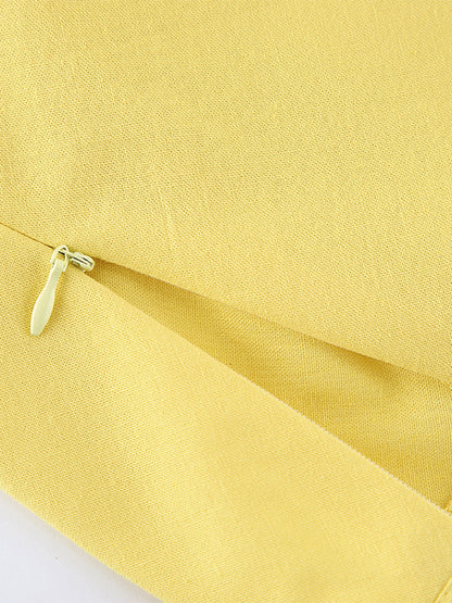 Peplum Top Maxi Skirt Set Women Elegant Two Piece Outfit - Yellow French Tie Front Puff Sleeve - Summer Beach Vacation 2026
