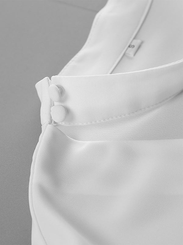 Peplum Blouse Women's Elegant White Top - Halter V Neck Lantern Sleeve Slim Fit - Spring Desk-to-Dinner 2026