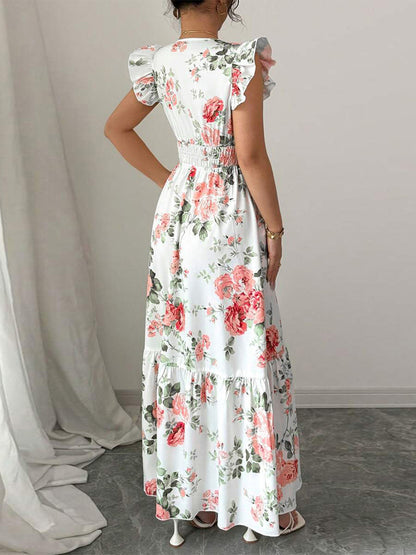 Floral Maxi Dress For Women - Smocked Waist V Neck Tiered Sun Dress - Summer Wedding Guest Party 2026