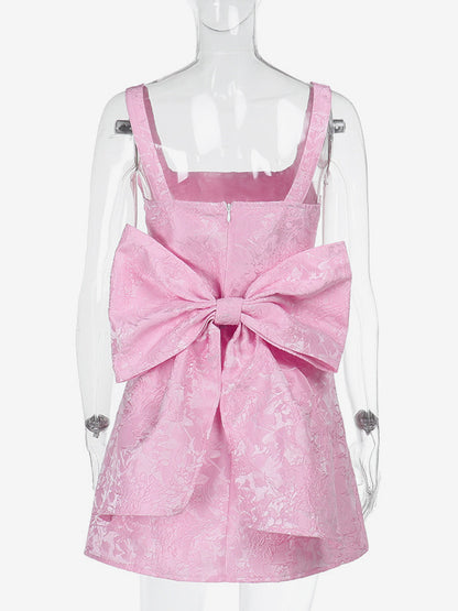 Jacquard Coquette Mini Dress For Women - Barbiecore Big Bow Back Sleeveless A Line - Summer Birthday Party Outfits 2026