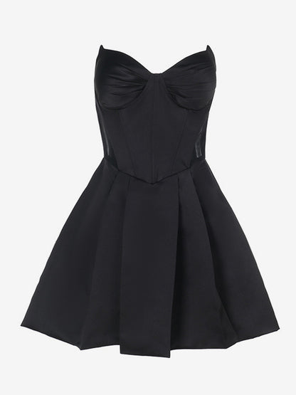 Corset Coquette Satin Dress For Women - Black Gothic Sweetheart Boned Sleeveless A Line Dress - Summer Birthday Party 2026
