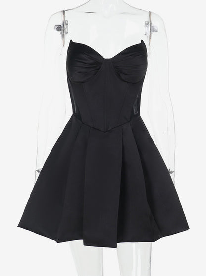 Corset Coquette Satin Dress For Women - Black Gothic Sweetheart Boned Sleeveless A Line Dress - Summer Birthday Party 2026