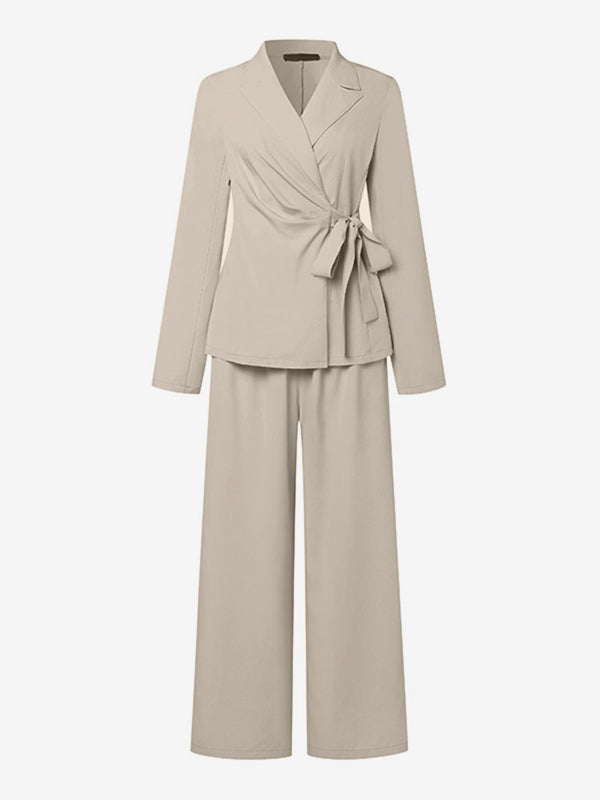 Elegant Wrap Blazer Women 2 Piece Set - Slim Fit Tie Waist Wide Leg Pantsuit - Spring Business Casual 2026