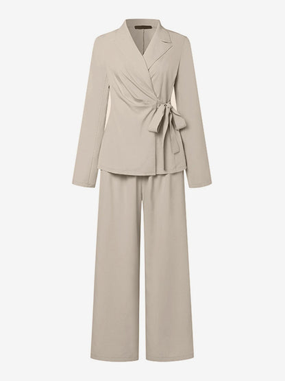 Elegant Wrap Blazer Women 2 Piece Set - Slim Fit Tie Waist Wide Leg Pantsuit - Spring Business Casual 2026