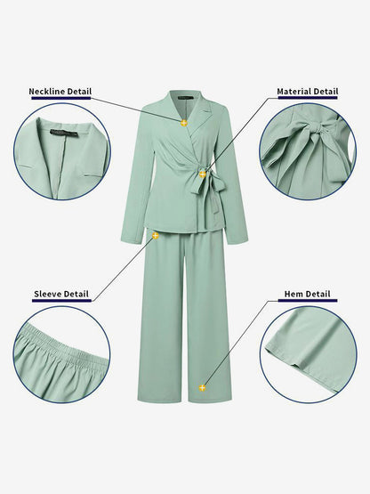 Elegant Wrap Blazer Women 2 Piece Set - Slim Fit Tie Waist Wide Leg Pantsuit - Spring Business Casual 2026