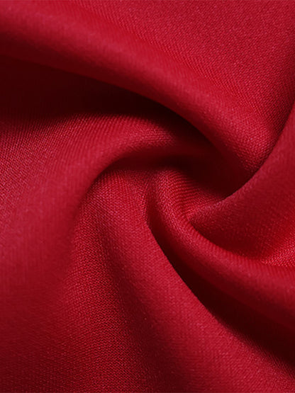 Keyhole Neck Mini Dress For Women - Red Elegant Padded Shoulder Long Sleeve Slim Fit Bodycon - Spring Date Night 2026
