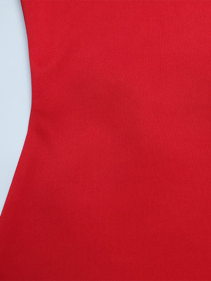 Keyhole Neck Mini Dress For Women - Red Elegant Padded Shoulder Long Sleeve Slim Fit Bodycon - Spring Date Night 2026