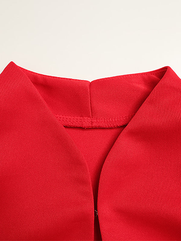 Keyhole Neck Mini Dress For Women - Red Elegant Padded Shoulder Long Sleeve Slim Fit Bodycon - Spring Date Night 2026
