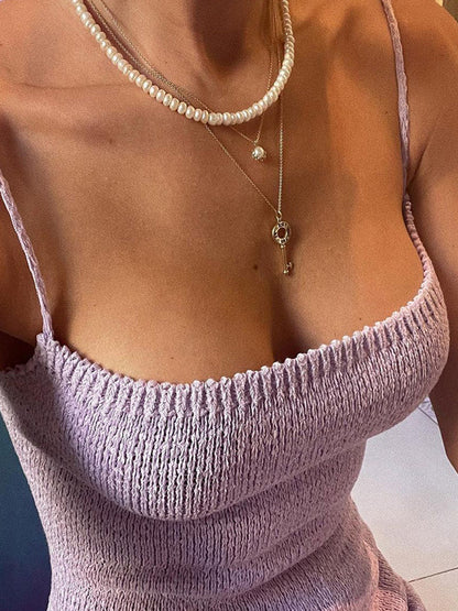 Backless Knitted Slip Dress For Women - Lace Up Ribbed Side Slit Midi Bodycon - Summer Beach Vacation 2026