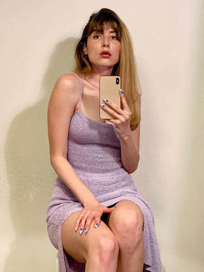 Backless Knitted Slip Dress For Women - Lace Up Ribbed Side Slit Midi Bodycon - Summer Beach Vacation 2026