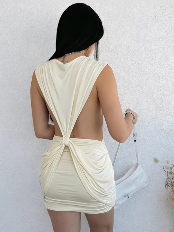 Deep V Twist Mini Dress For Women - Sexy Cutout Ruched Bodycon - Summer Club Night Party 2026
