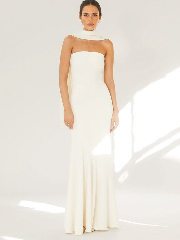 Minimalist Scarf Neck Strapless Dress For Women - Elegant Mermaid Maxi Gown - Spring Formal Evening Gala 2026
