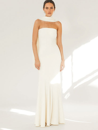 Minimalist Scarf Neck Strapless Dress For Women - Elegant Mermaid Maxi Gown - Spring Formal Evening Gala 2026