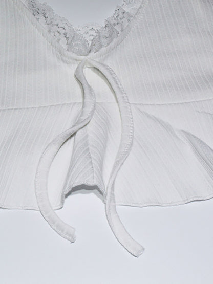 White Lace Trim Coquette 2 Piece Set For Women - Cami & Short Loungewear - Summer Beach Casual 2026