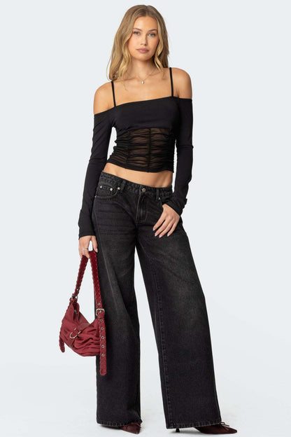 Low Rise Wide Leg Baggy Jeans For Women - Medium Wash Vintage Y2K Loose Fit Denim - Summer Casual Streetwear 2026
