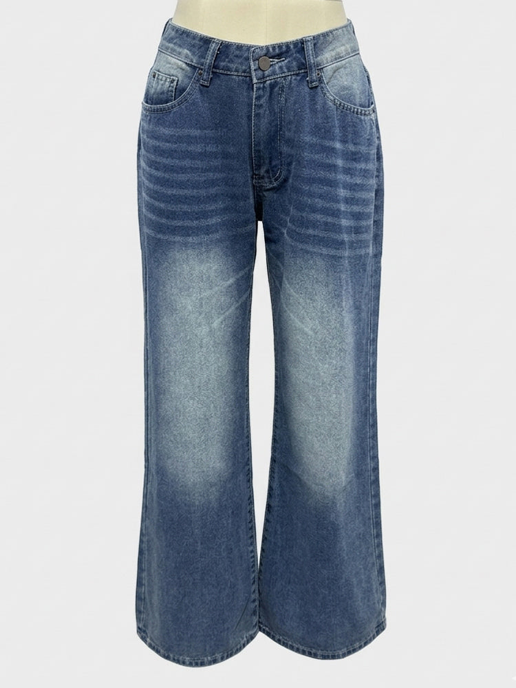 Low Rise Wide Leg Baggy Jeans For Women - Medium Wash Vintage Y2K Loose Fit Denim - Summer Casual Streetwear 2026