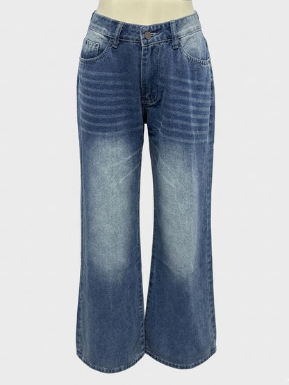 Low Rise Wide Leg Baggy Jeans For Women - Medium Wash Vintage Y2K Loose Fit Denim - Summer Casual Streetwear 2026