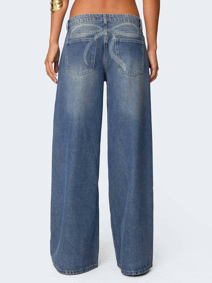 Low Rise Wide Leg Baggy Jeans For Women - Medium Wash Vintage Y2K Loose Fit Denim - Summer Casual Streetwear 2026