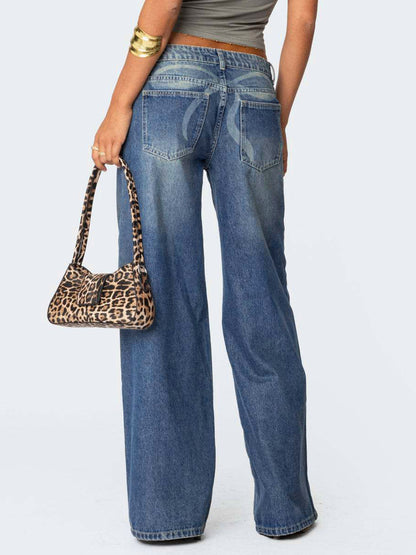 Low Rise Wide Leg Baggy Jeans For Women - Medium Wash Vintage Y2K Loose Fit Denim - Summer Casual Streetwear 2026