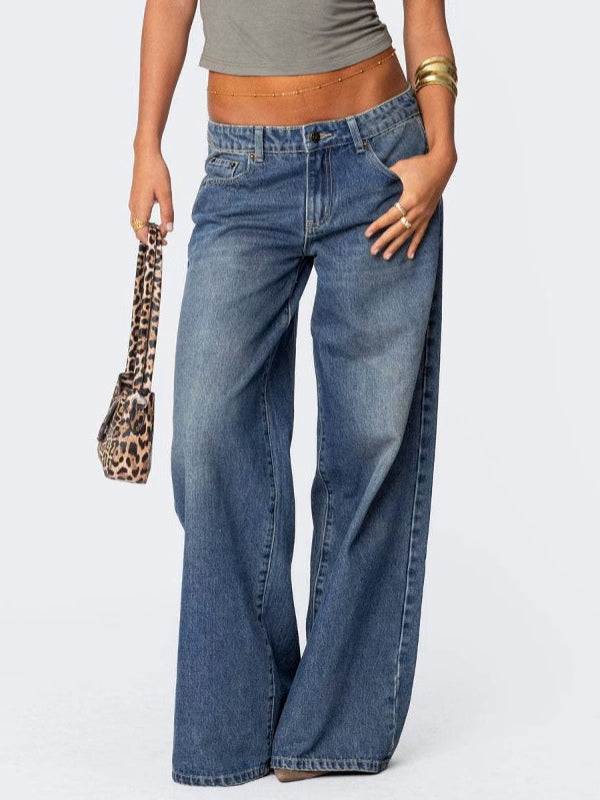 Low Rise Wide Leg Baggy Jeans For Women - Medium Wash Vintage Y2K Loose Fit Denim - Summer Casual Streetwear 2026