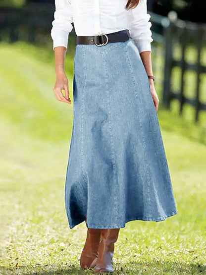 Western Denim Maxi Skirt For Women - Boho A-Line High Waisted Long Skirt - All Season Casual Wear 2026