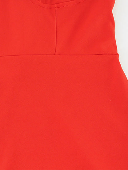 Red Bodycon Ruffle Slip Dress For Women - Slim Fit High Slit Asymmetrical Long Cami - Summer Night Out Party 2026