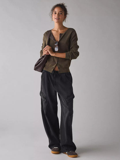 Baggy Cargo Jeans For Women - Washed Retro Y2K Low Rise Drawstring Wide Leg Pants - Spring Streetwear 2026