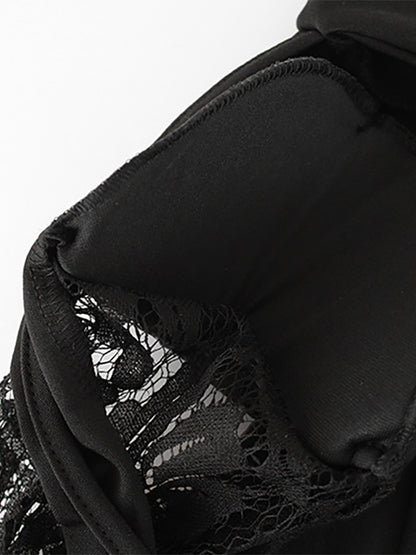Sheer Lace Patchwork Mini Dress For Women - Bodycon High Neck Padded Shoulder Gown - Spring Night Out Party Clubwear 2026