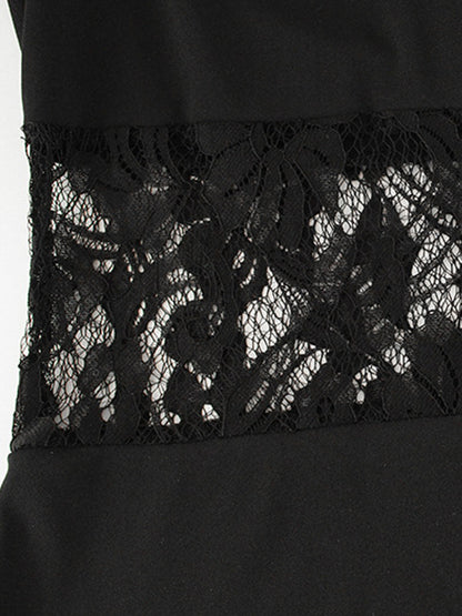 Sheer Lace Patchwork Mini Dress For Women - Bodycon High Neck Padded Shoulder Gown - Spring Night Out Party Clubwear 2026