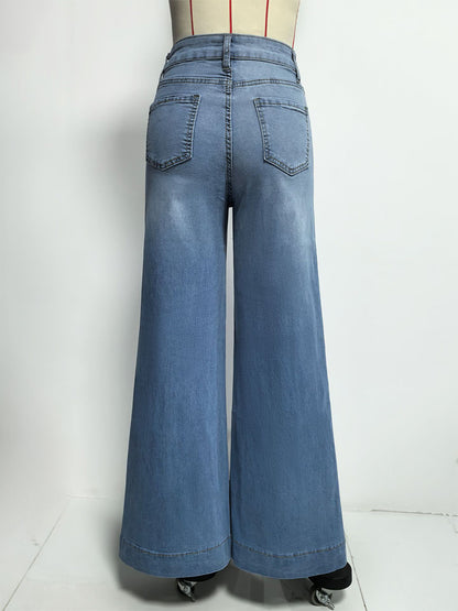 Wide Leg Palazzo Jeans For Women - Light Blue Retro High Waisted Minimalist Flare Denim - Summer Vacation Outfits 2026