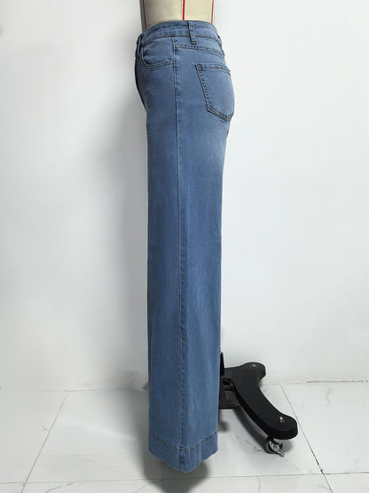 Wide Leg Palazzo Jeans For Women - Light Blue Retro High Waisted Minimalist Flare Denim - Summer Vacation Outfits 2026