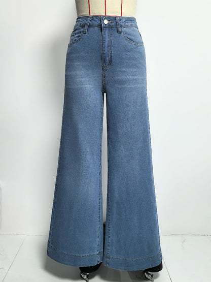 Wide Leg Palazzo Jeans For Women - Light Blue Retro High Waisted Minimalist Flare Denim - Summer Vacation Outfits 2026