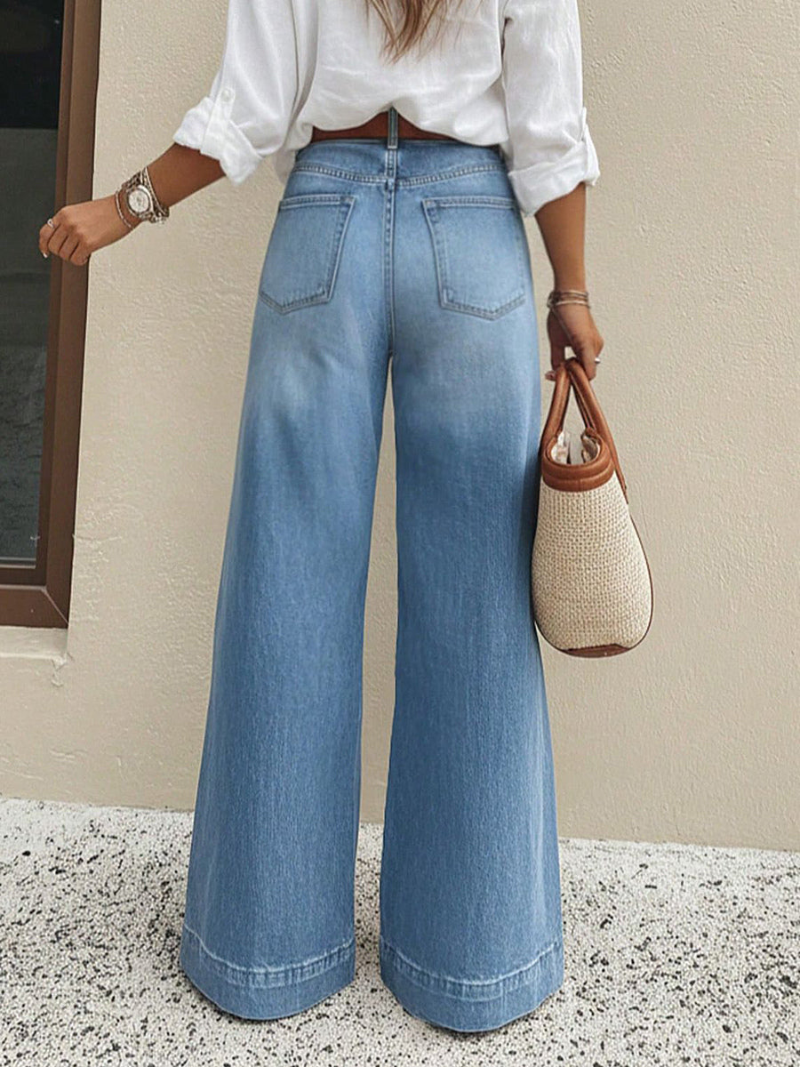 Wide Leg Palazzo Jeans For Women - Light Blue Retro High Waisted Minimalist Flare Denim - Summer Vacation Outfits 2026