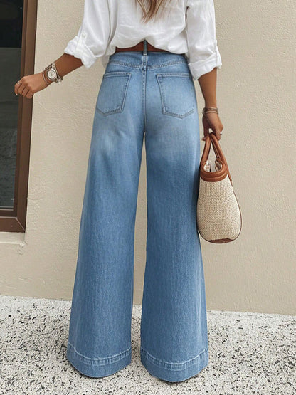 Wide Leg Palazzo Jeans For Women - Light Blue Retro High Waisted Minimalist Flare Denim - Summer Vacation Outfits 2026
