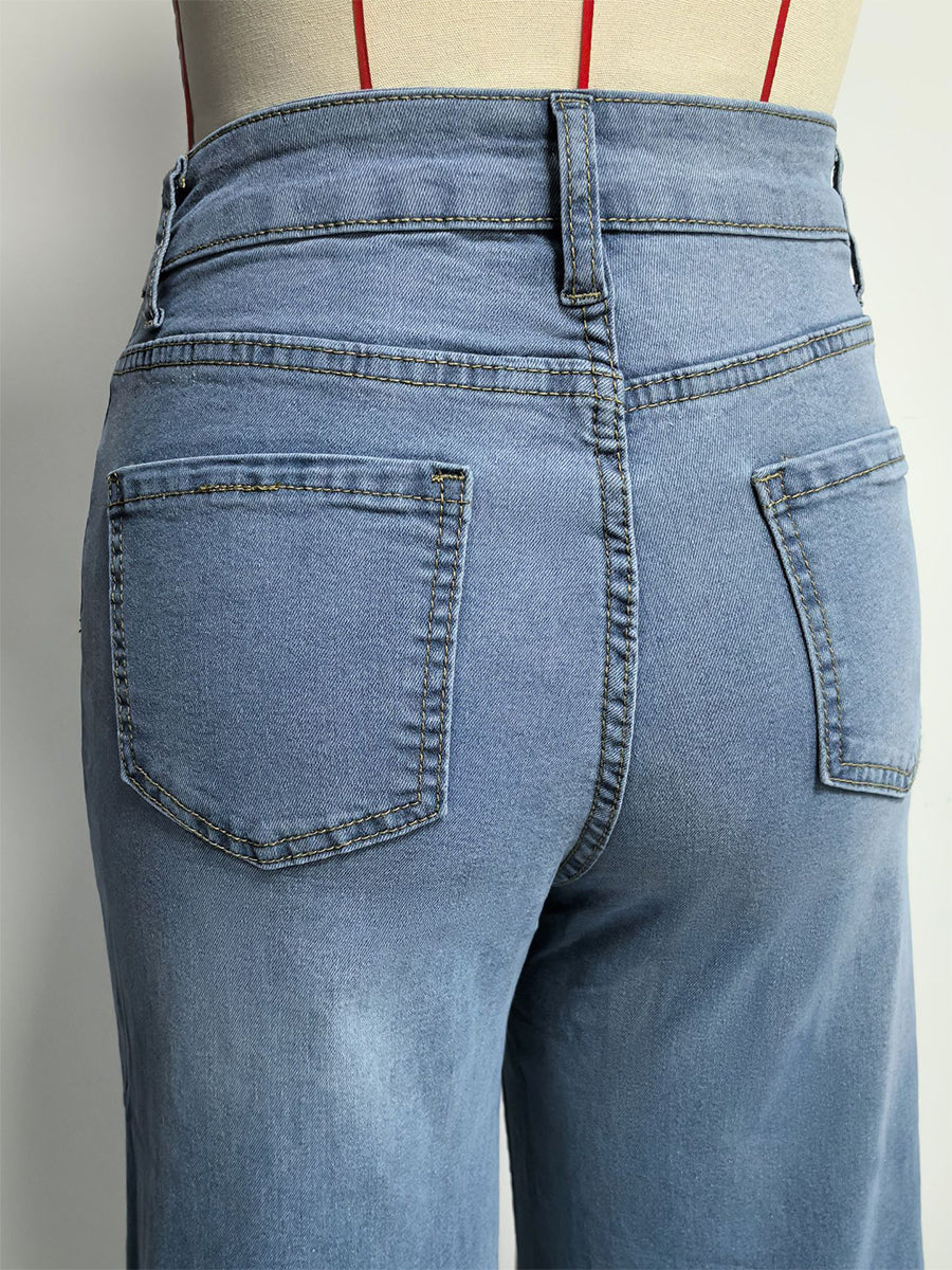 Wide Leg Palazzo Jeans For Women - Light Blue Retro High Waisted Minimalist Flare Denim - Summer Vacation Outfits 2026