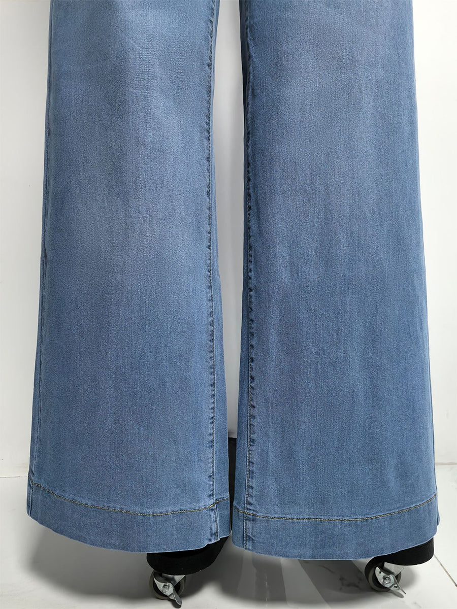 Wide Leg Palazzo Jeans For Women - Light Blue Retro High Waisted Minimalist Flare Denim - Summer Vacation Outfits 2026