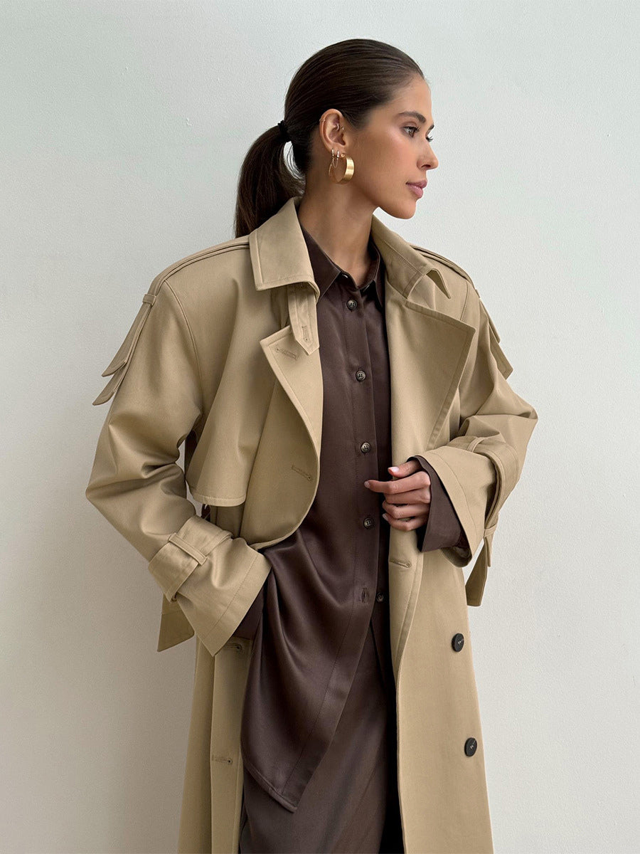 Double Breasted Trench Coat For Women - Belted Classic Longline Overcoat - Spring Chic Office-to-dinner Outerwear 2026