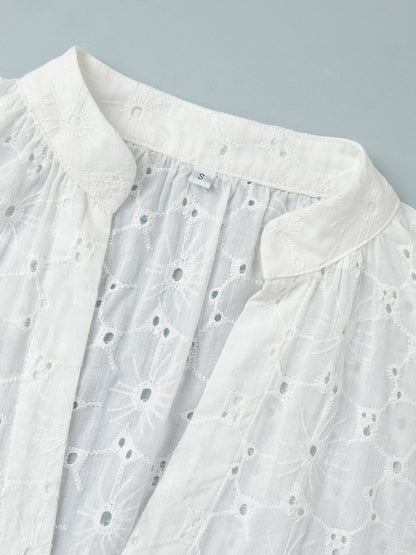 Eyelet Embroidery Maxi Dress For Women - White Boho V-Neck Oversized Ruffle Hem Kaftan - Summer Beach Vacation 2026