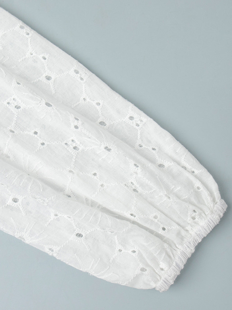 Eyelet Embroidery Maxi Dress For Women - White Boho V-Neck Oversized Ruffle Hem Kaftan - Summer Beach Vacation 2026