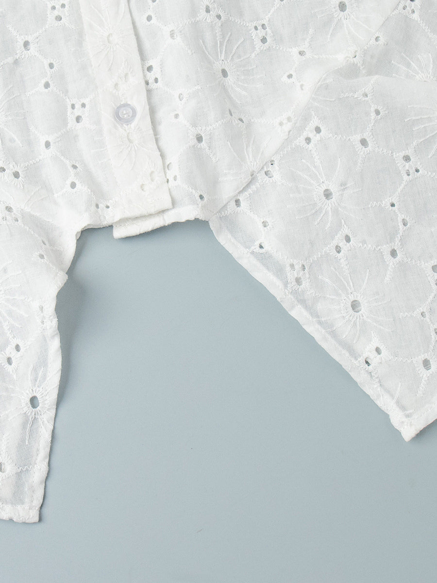 Eyelet Embroidery Maxi Dress For Women - White Boho V-Neck Oversized Ruffle Hem Kaftan - Summer Beach Vacation 2026